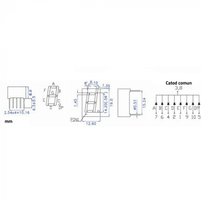 Display LED 1 digit 7 segmente, 0.56", catod comun [3]