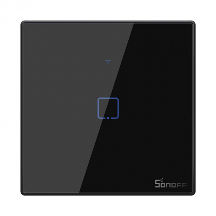 Intrerupator smart cu touch, Wifi + RF, 1 canal, negru, 433MHz, Sonoff T3EU1C-TX