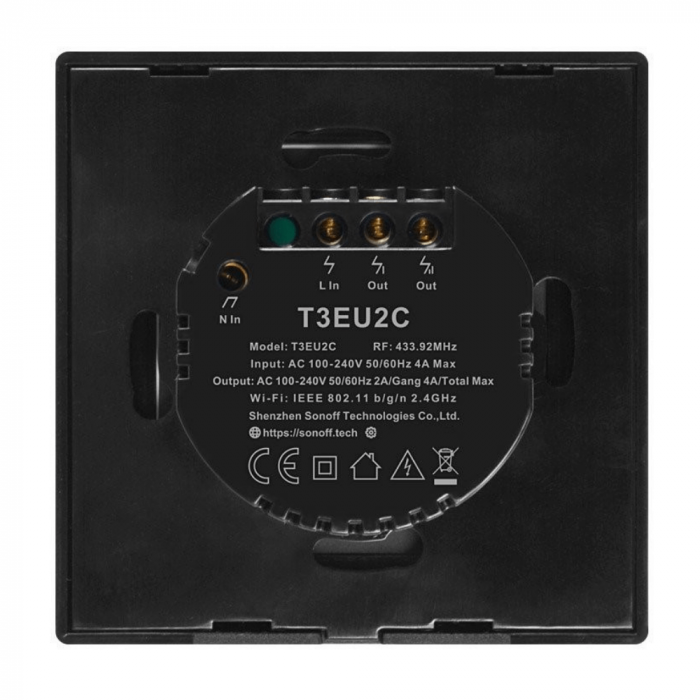 Intrerupator smart cu touch, Wifi + RF, 2 canale, negru, 433MHz, Sonoff T3EU2C-TX [3]