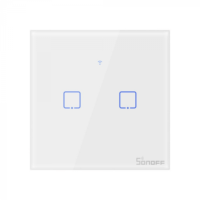 Intrerupator smart cu touch, Wifi 2.4GHz, 2 canale, 4A, Sonoff T0EU2C-TX