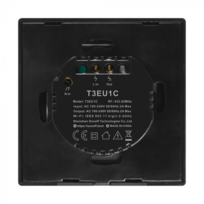 Intrerupator smart cu touch, Wifi + RF, 1 canal, negru, 433MHz, Sonoff T3EU1C-TX [3]