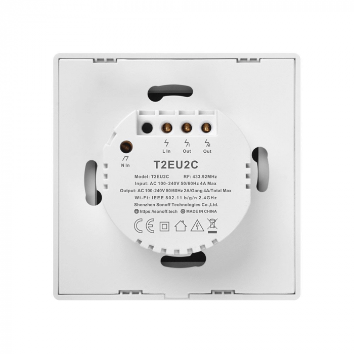 Intrerupator smart cu touch, Wifi + RF 433MHz, 2 canale, 4A, alb, Sonoff T2EU2C-TX [3]
