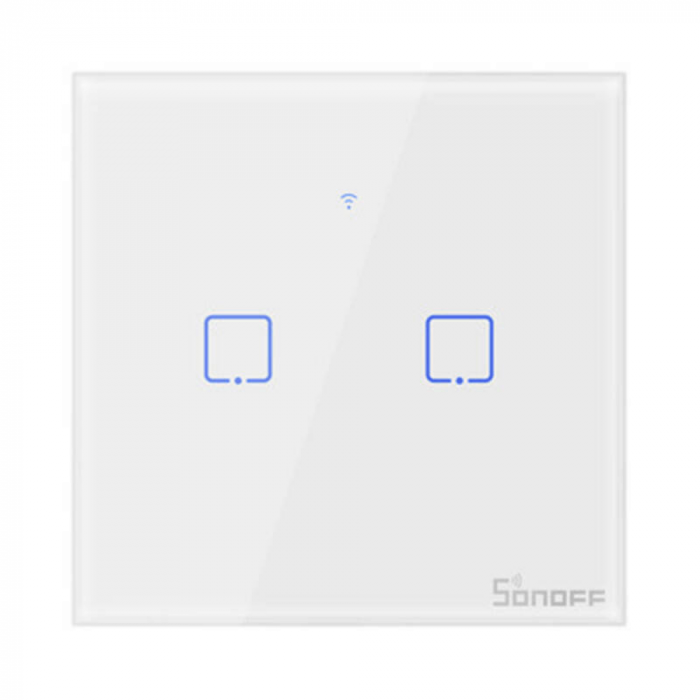 Intrerupator smart cu touch, Wifi + RF 433MHz, 2 canale, 4A, Sonoff T1EU2C-TX