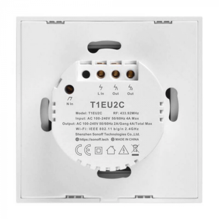 Intrerupator smart cu touch, Wifi + RF 433MHz, 2 canale, 4A, Sonoff T1EU2C-TX [3]
