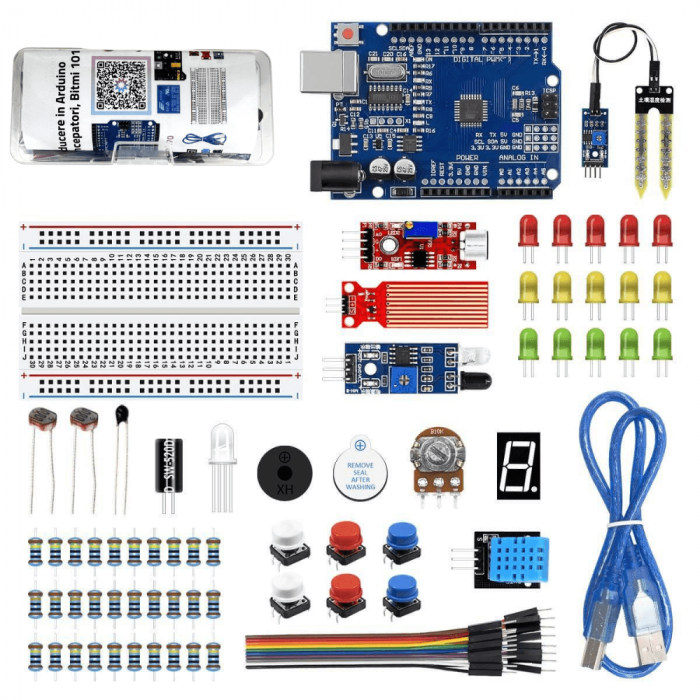 Kit De Electronica Pentru Incepatori, Compatibil Arduino, Bitmi 10170