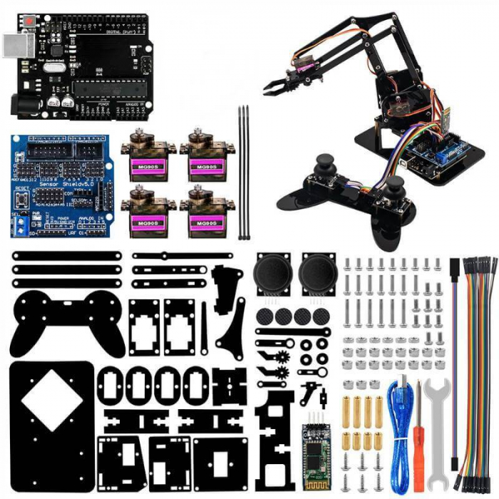 Kit de brat robotic controlabil compatibil Arduino, Bitmi 10086