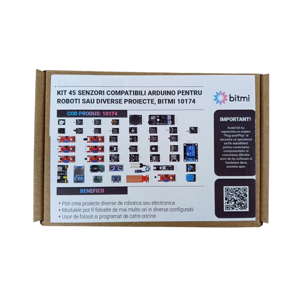 Kit 45 senzori compatibili Arduino pentru roboti sau diverse proiecte, Bitmi 10174