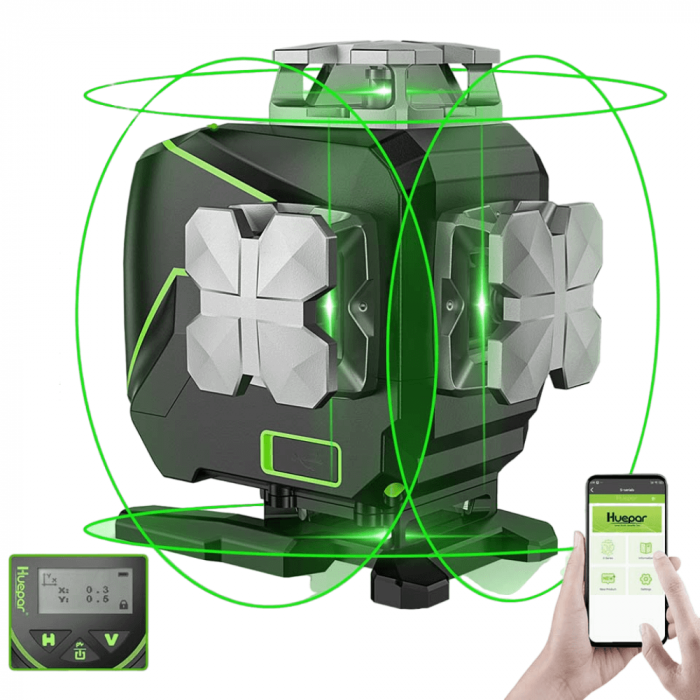 Nivela laser 16 linii cu fascicul verde, ecran LCD, Bluetooth, accesorii incluse Huepar S04CG [2]