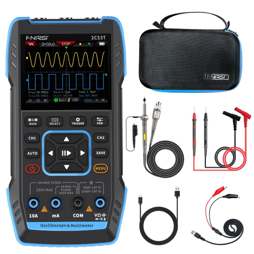 Osciloscop digital portabil 3 in 1, 2 canale, 250MS s, 50MHZ, FNIRSI 2C53T