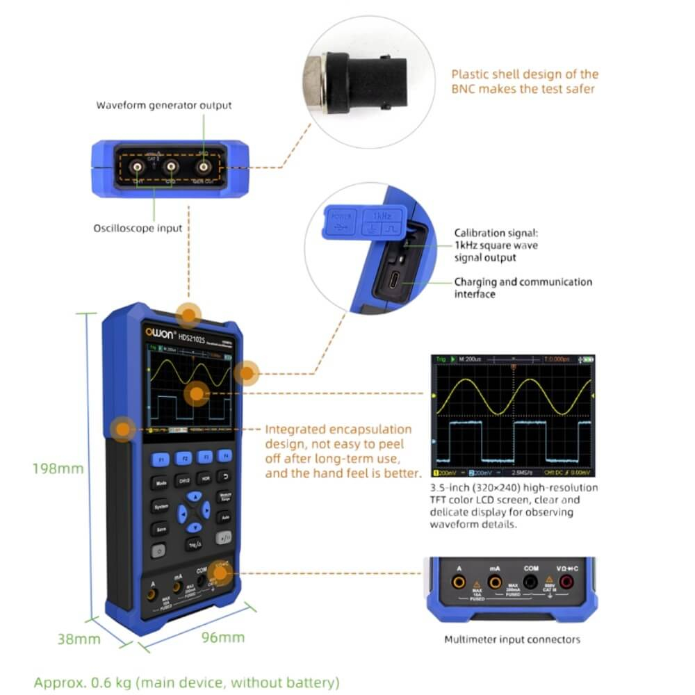 Osciloscop digital 3 in 1, 2 canale, 100MHz, 500MS/s, OWON HDS2102S [4]