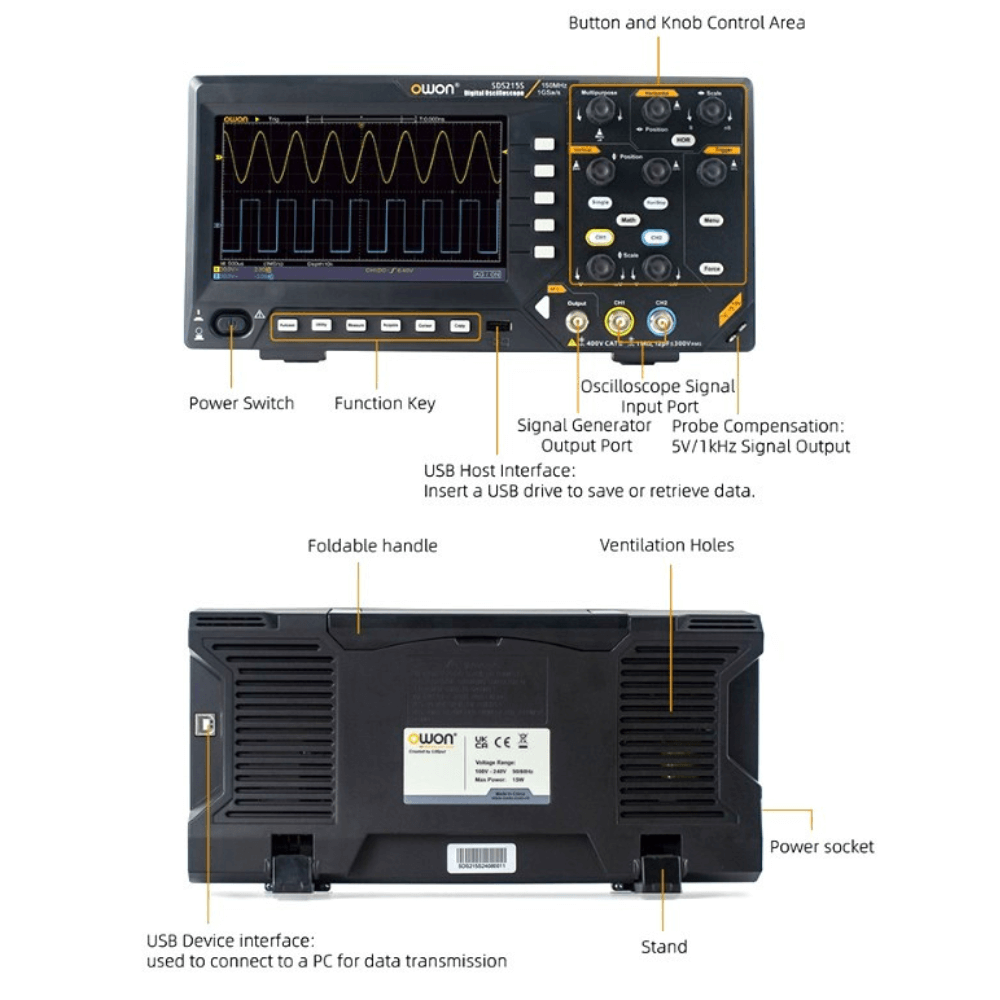 Osciloscop digital, 2 canale, 200MHz, 1GS/s, OWON SDS220S [4]