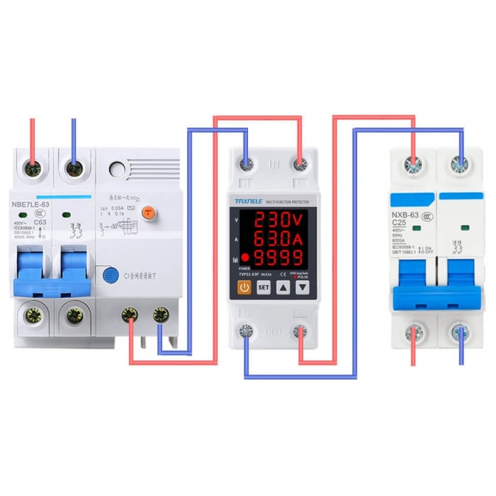 Releu de protectie la tensiune si curent cu monitorizare consum, 220V 63A, TAXNELE TVPS1-63P [6]