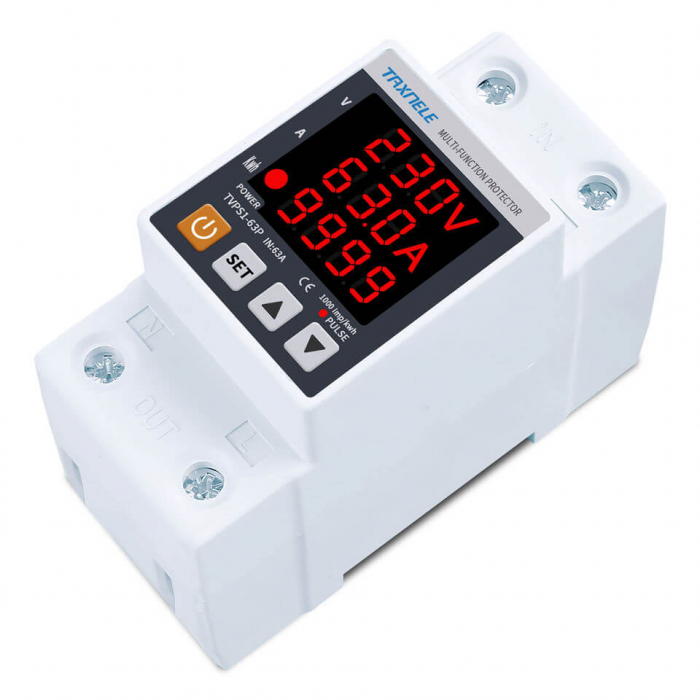 Releu de protectie la tensiune si curent cu monitorizare consum, 220V 63A, TAXNELE TVPS1-63P [2]
