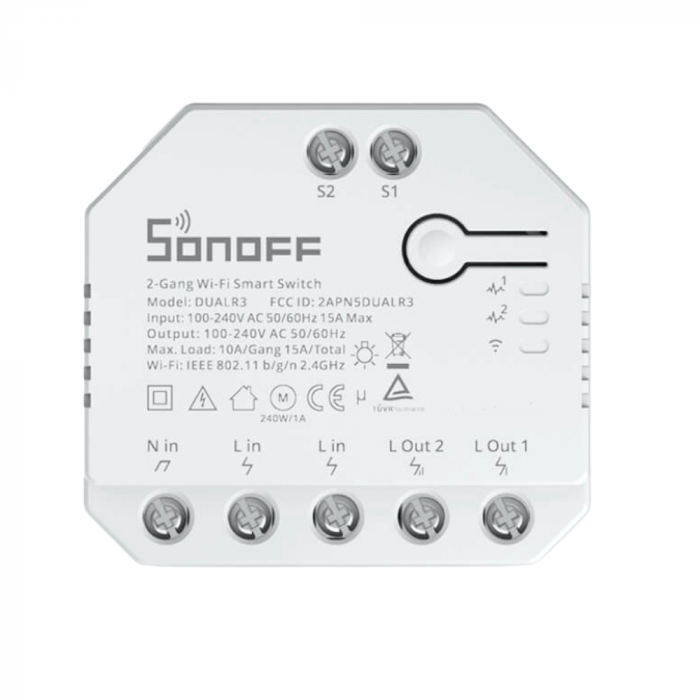 Releu Smart Wifi Cu Contor De Energie, 2 Canale, Sonoff Dual R3
