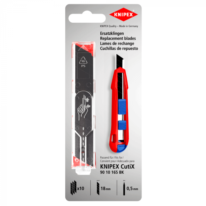 Set 10 Lame De Rezerva Pentru Cutter 90 10 165 Bk, 18mm, Knipex 90 10 165 E02