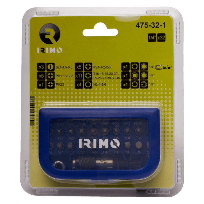 Set 32 piese cu biti 1/4", adaptor si prelungitor Irimo 475-32-1 [3]