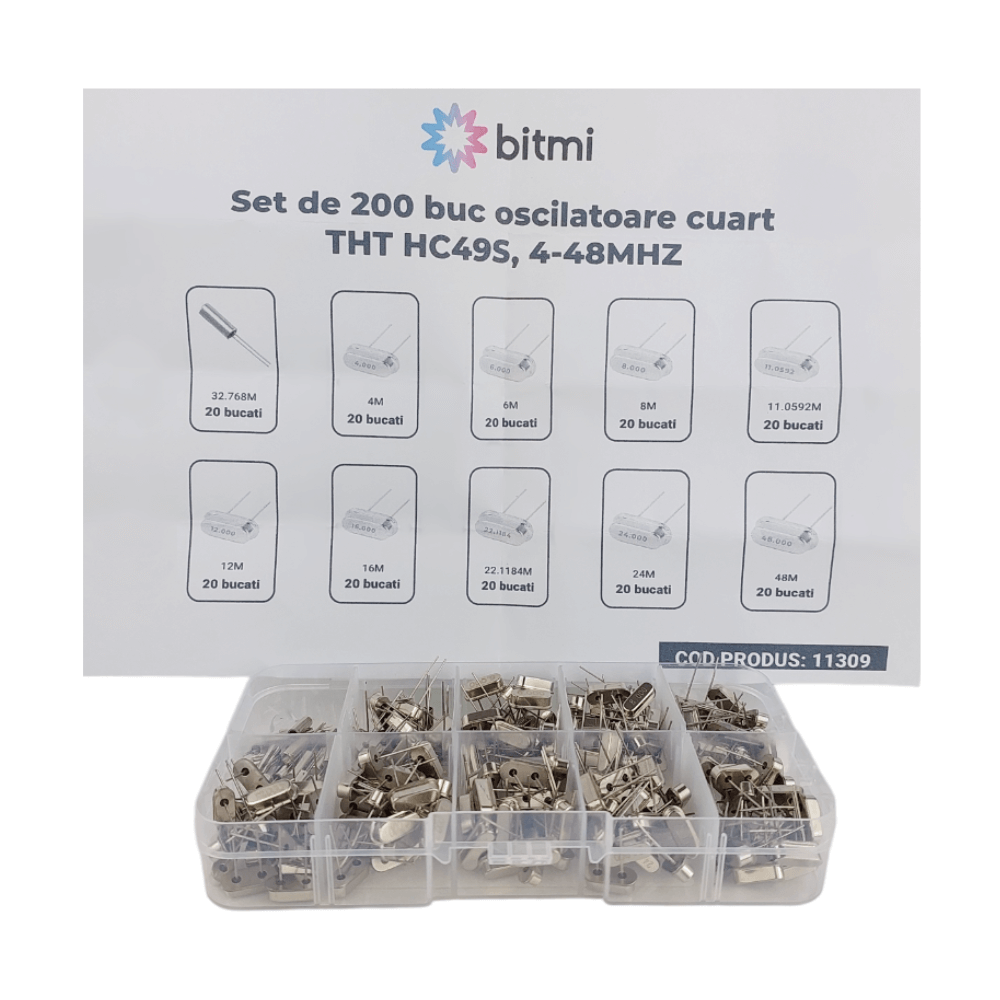 Set de 200 buc oscilatoare cuart THT HC49S, 4-48MHz, Bitmi 11309