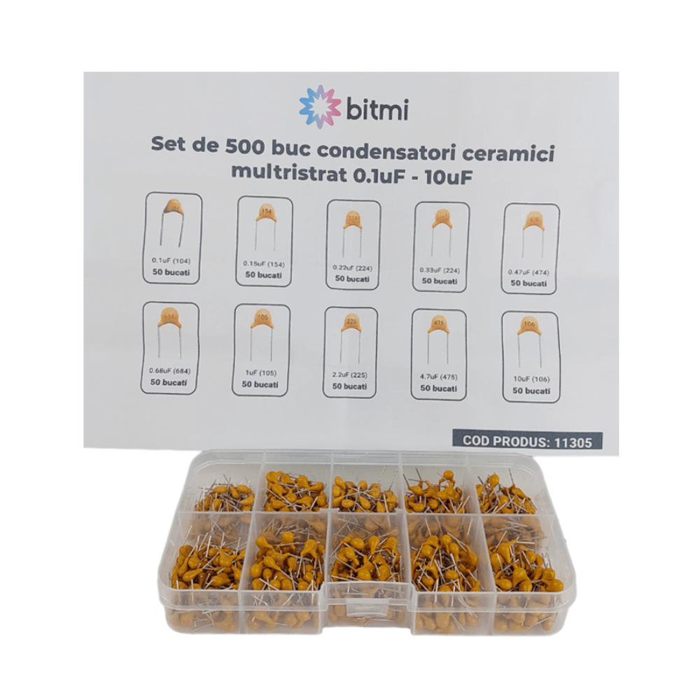 Set de 500 buc condensatori ceramici multistrat 0.1uF-10uF, Bitmi 11305