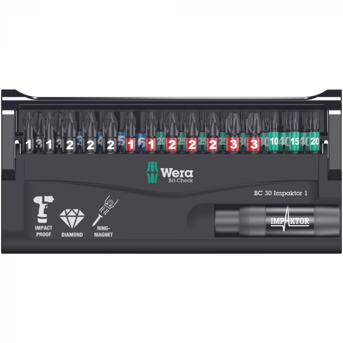 Set de biti cu adaptor magnetic, 30 piese, Bit-Check 30 Impaktor 1, Wera 05057690001 [2]