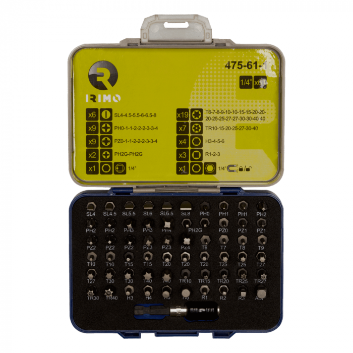 Set 61 piese cu biti 1/4", adaptor si prelungitor Irimo 475-61-1 [2]