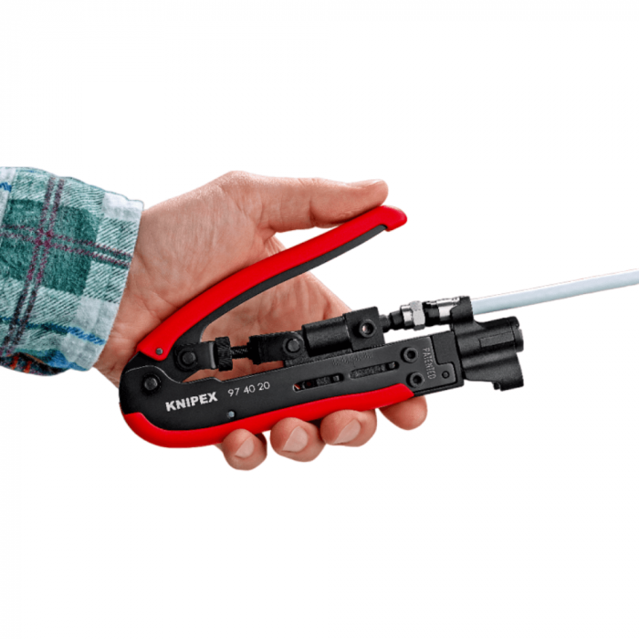 Unealta de sertizat mufe F, BNC si RCA prin compresie, Knipex 97 40 20 SB [3]