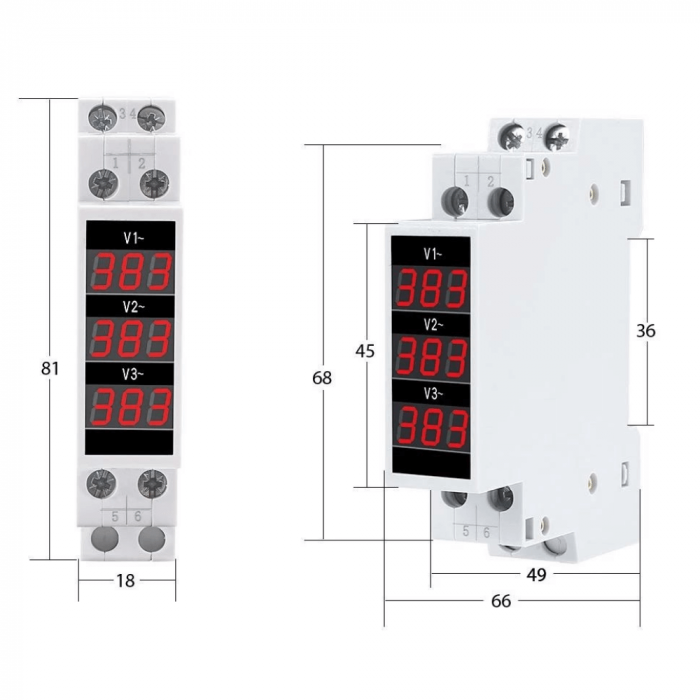 Voltmetru digital trifazic pentru sina tablou electric, 80-500V AC, TAXNELE TX-3R [3]