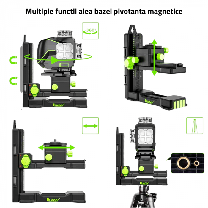 Nivela laser 16 linii cu fascicul verde, ecran LCD, Bluetooth, accesorii incluse Huepar S04CG [4]
