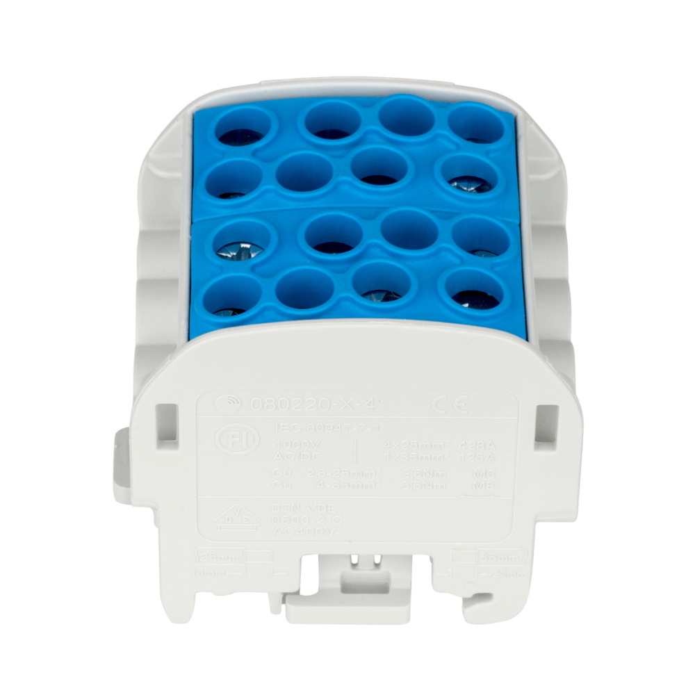 Clema derivatie izolata de nul, Cu, 1 pol, 35mmp, 4 intrari / 4 iesiri, albastru, SCHRACK IK026222-X-4 [2]