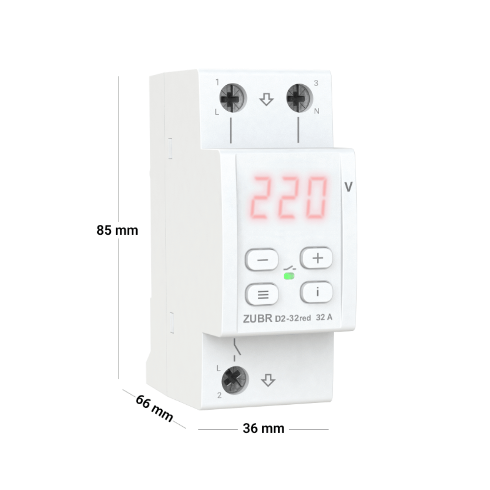 Releu protectie tensiune monofazat, 32A, TrueRMS, ZUBR D2-32 Red [2]