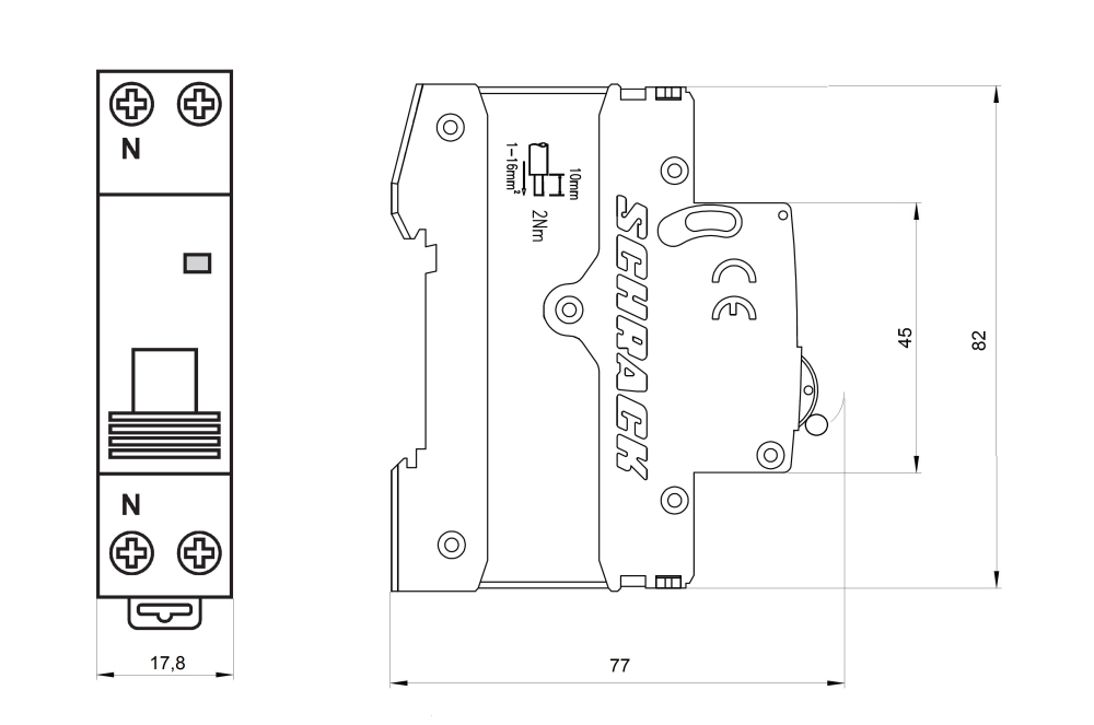 Intrerupator automat AMPARO, 4,5kA, B16A, 1P+N, 1 modul, SCHRACK AM418516 [2]