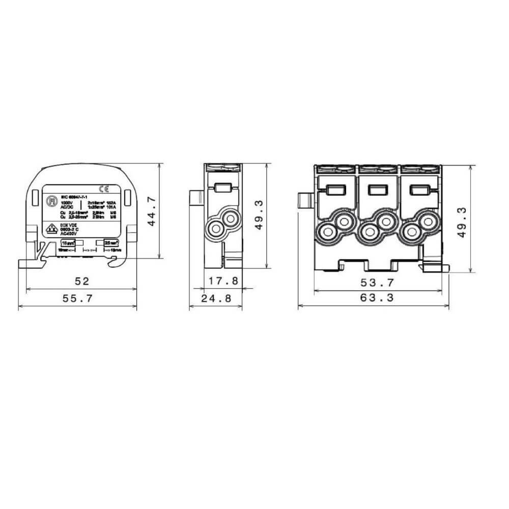 Clema de derivatie, Cu, 25mm², 1pol, gri, SCHRACK IK026110-X-4 [3]