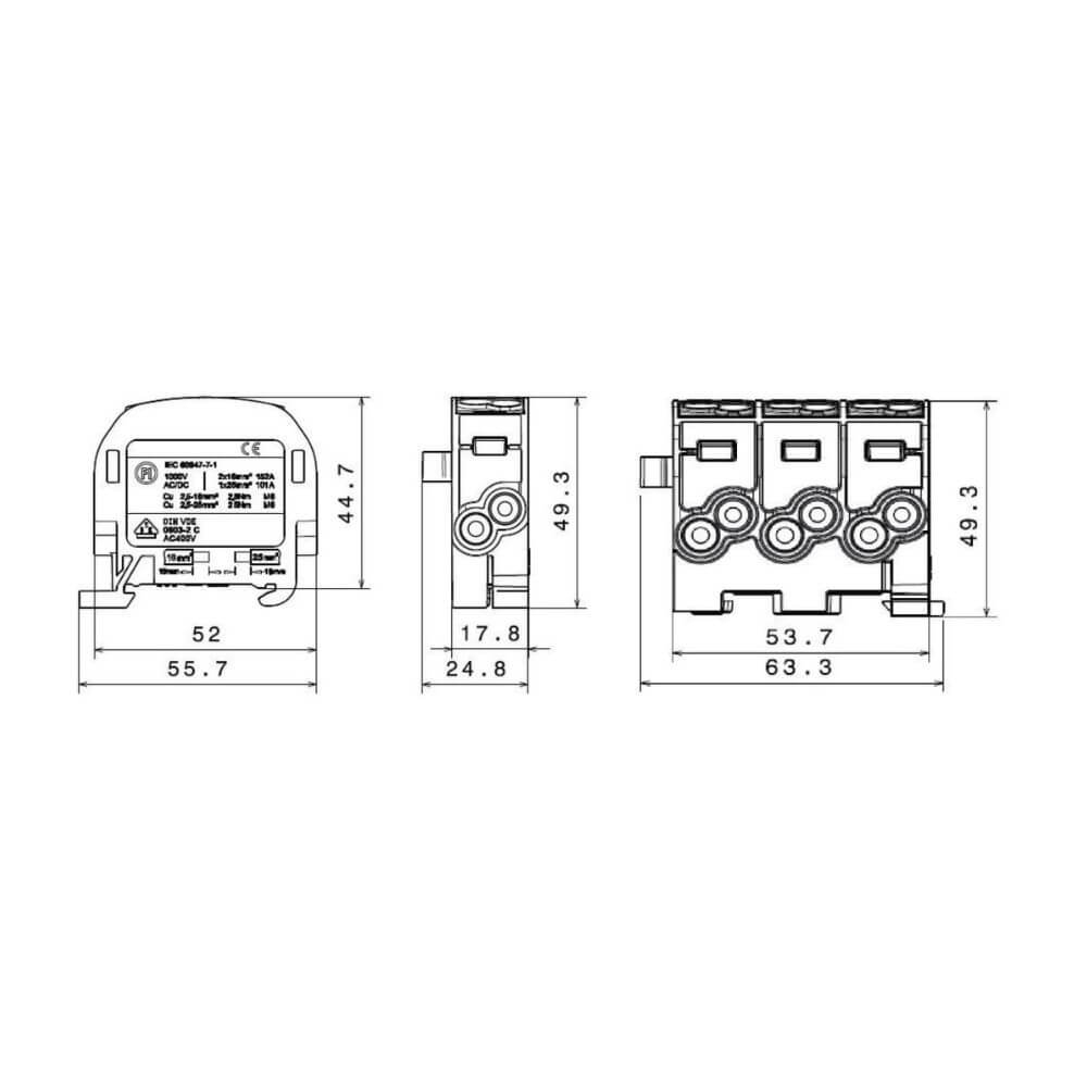 Clema derivatie, Cu, 25mm², 1pol, maro, SCHRACK IK026140-X-4 [2]