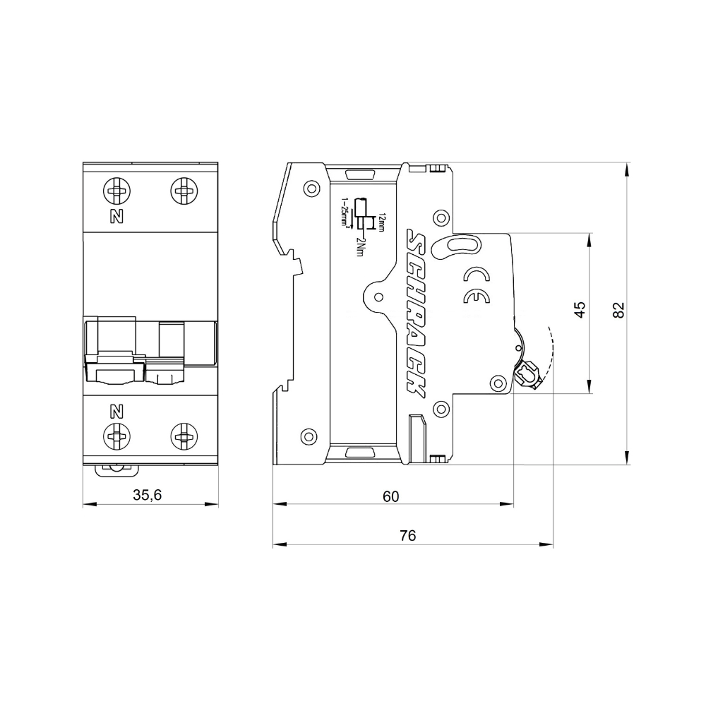 Intrerupator automat diferential, 1P+N, 6kA, C 25A, 30mA, tip A, SCHRACK AK667625 [2]