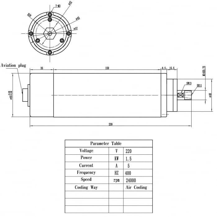 Spindle CNC 1.5/2.2kw 220V ER11/20 racire aer [3]
