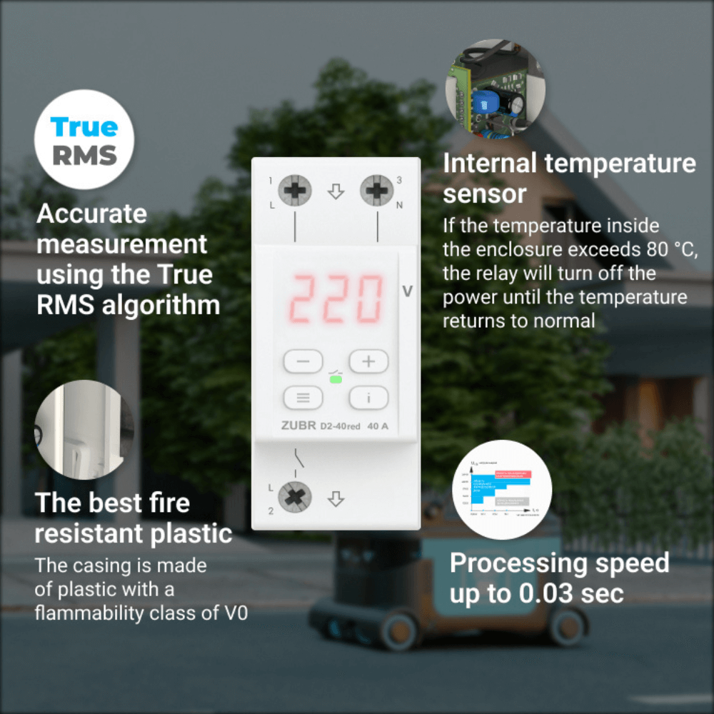 Releu protectie tensiune monofazat, 32A, TrueRMS, ZUBR D2-32 Red [4]