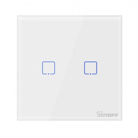 Intrerupatoare Smart - Telecomanda wireless Wifi + RF, 2 canale, alb, 433MHz, Sonoff T2EU2C-RF