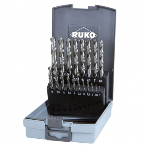 Burghie pentru Metal - Set burghie elicoidale DIN 338, tip VA, HSS-E Co 8, Ruko 281214ERO, 19 piese