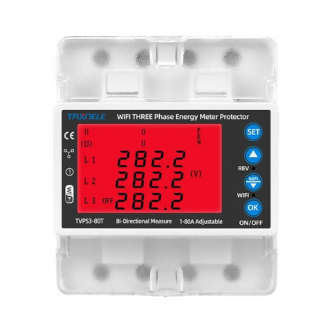 Electrice - Releu trifazat smart de protectie 380V 80A WiFi Tuya - Taxnele TVPS3-80T