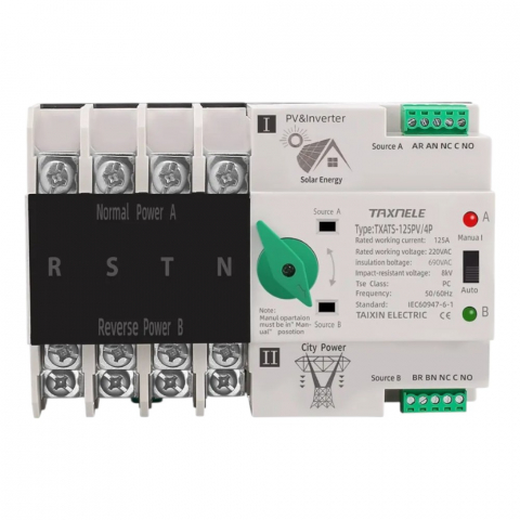 Electrice - Comutator ATS pentru panouri fotovoltaice, 125A - TAXNELE TXATS-125APV-4P