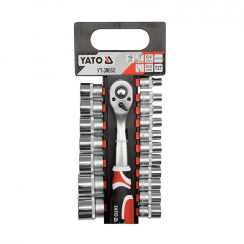 Truse Scule - Set 19 piese tubulare 12 laturi cu antrenor 1/2" Yato YT-38682