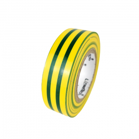 Lichidari Stoc - Banda izolatoare galben cu verde din PVC 20m X 19mm X 0.13mm