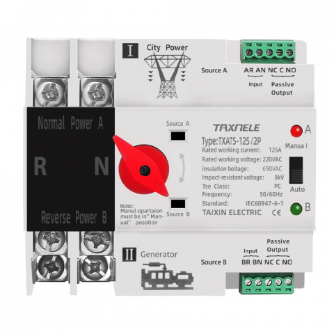 Electrice - Comutator ATS monofazic pentru retele urbane, 230V, 125A, TAXNELE TXATS-125A-2P