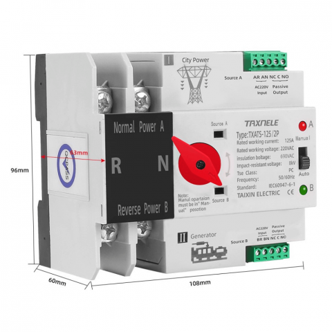 Comutator ATS monofazic pentru retele urbane, 230V, 125A, TAXNELE TXATS-125A-2P [1]