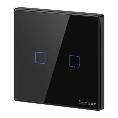 Intrerupator smart cu touch, Wifi + RF, 2 canale, negru, 433MHz, Sonoff T3EU2C-TX [1]