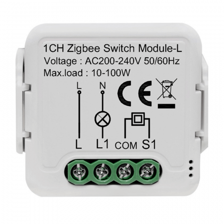 Smart Home - Comutator Smart pentru iluminat, 1 canal, fara nul, Zigbee, 220V, 2.4GHz