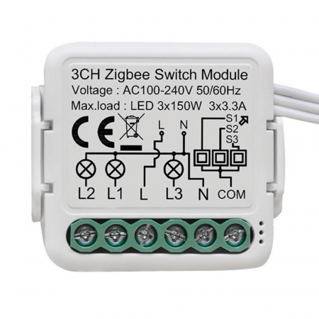 Smart Home - Comutator Smart pentru iluminat, 3 canale, cu nul, Zigbee, 220V, 2.4GHz