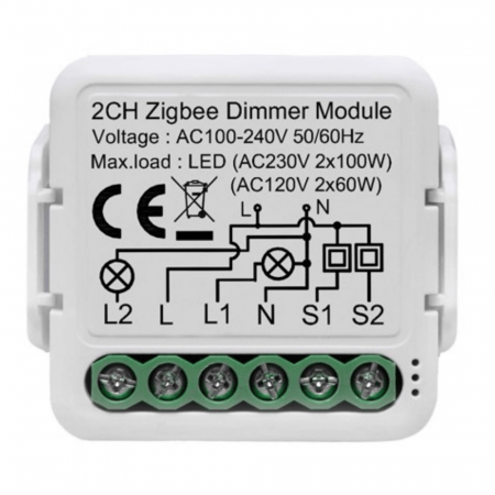 Smart Home - Comutator Smart pentru sisteme de iluminat, 2 canale, Zigbee Dimmer, 220V, 2.4GHz