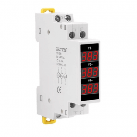 Voltmetru digital trifazic pentru sina tablou electric, 80-500V AC, TAXNELE TX-3R [1]