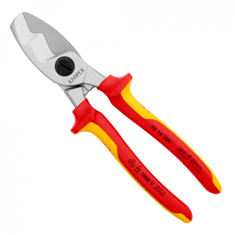 Clesti de Taiat - Foarfeca VDE pentru taiat cabluri, cu tais dublu, Knipex 95 16 200