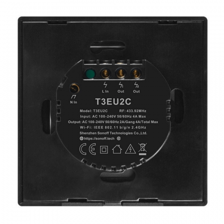 Intrerupator smart cu touch, Wifi + RF, 2 canale, negru, 433MHz, Sonoff T3EU2C-TX [2]